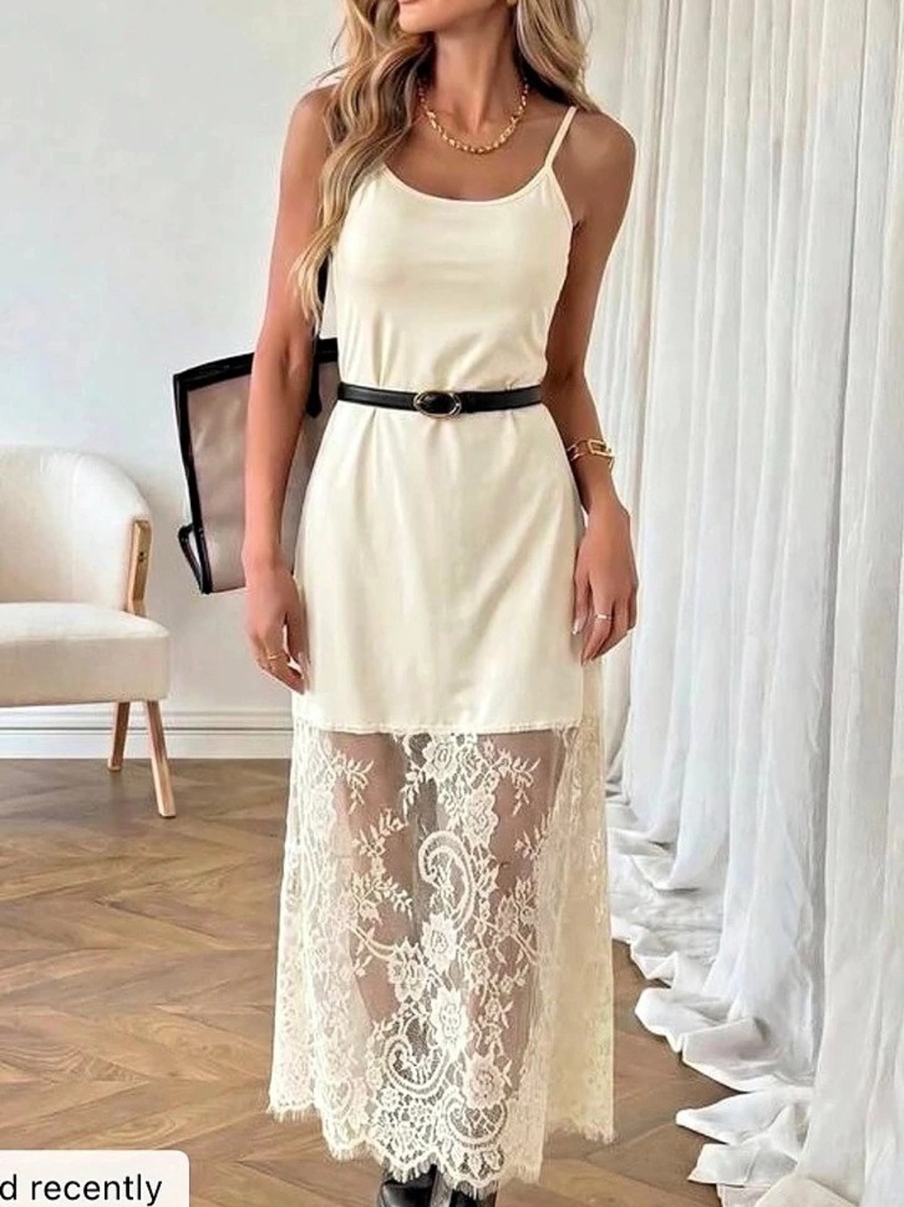 Lace Panel Maxi Dress in Cream Like New